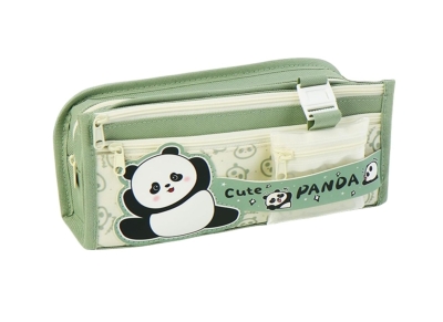 Sevimli Panda Yeşil Yüksek Kapasiteli Çok Gözlü Kalemlik Kalem Kutusu