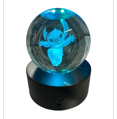 Sevimli Stitch Işıklı Renk Değiştiren Şarjlı Kristal Cam Küre