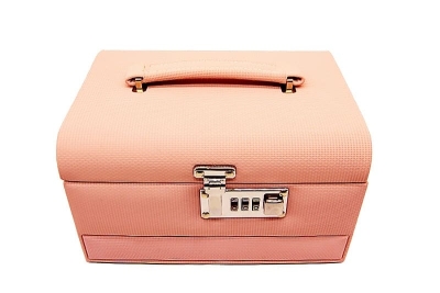 Şifreli Çok Katlı Deri Takı Mücevher Aksesuar Kutusu Pembe