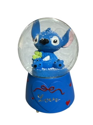 Stitch Çiçekli Müzikli Işıklı Püskürtmeli Büyük Boy Kar Küresi