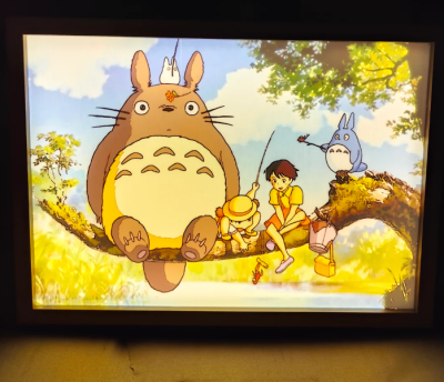 Totoro USBli Led Işık Boyama Dekoratif Ahşap Çerçeve