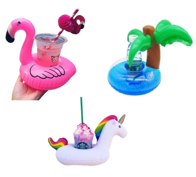 Üçlü Unicorn Palmiye Flamingo Şişme Havuz Deniz Bardak Tutucu Float Bar Seti