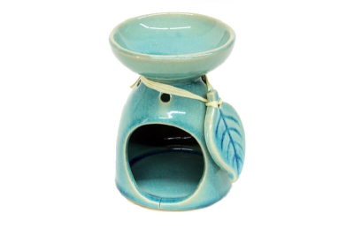 Yaprak Desenli Seramik Mumlu Buhurdanlık Turkuaz