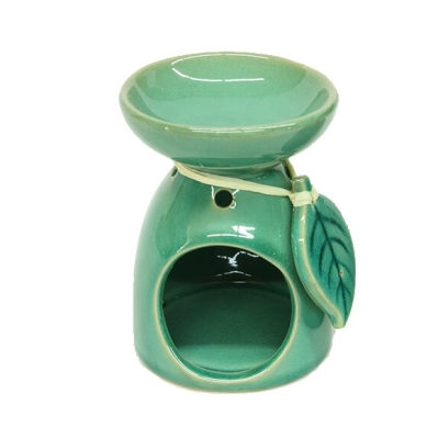 Yaprak Desenli Seramik Mumlu Buhurdanlık Yeşil