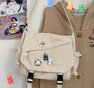 Yüksek Kapasiteli Kore Tarzı Messenger Çanta Krem