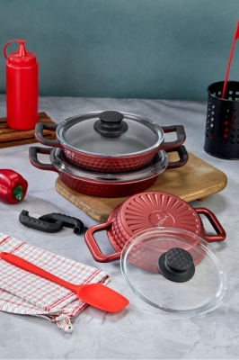 Zena 3lü Kapaklı Döküm Sahan Tava Seti 6 Parça 18-20-22 Cm
